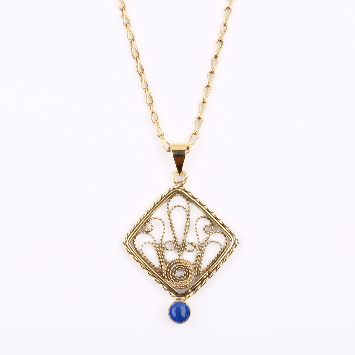 Lapis Brass Necklace | Gold Plated Drop Pendant