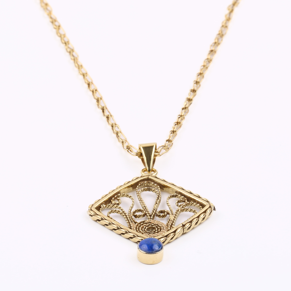 Lapis Brass Necklace | Gold Plated Drop Pendant