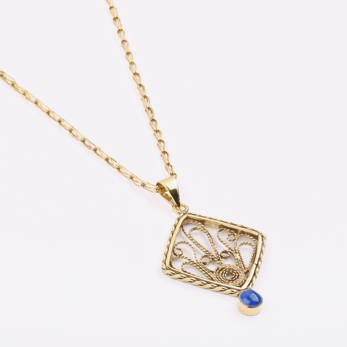 Lapis Brass Necklace | Gold Plated Drop Pendant