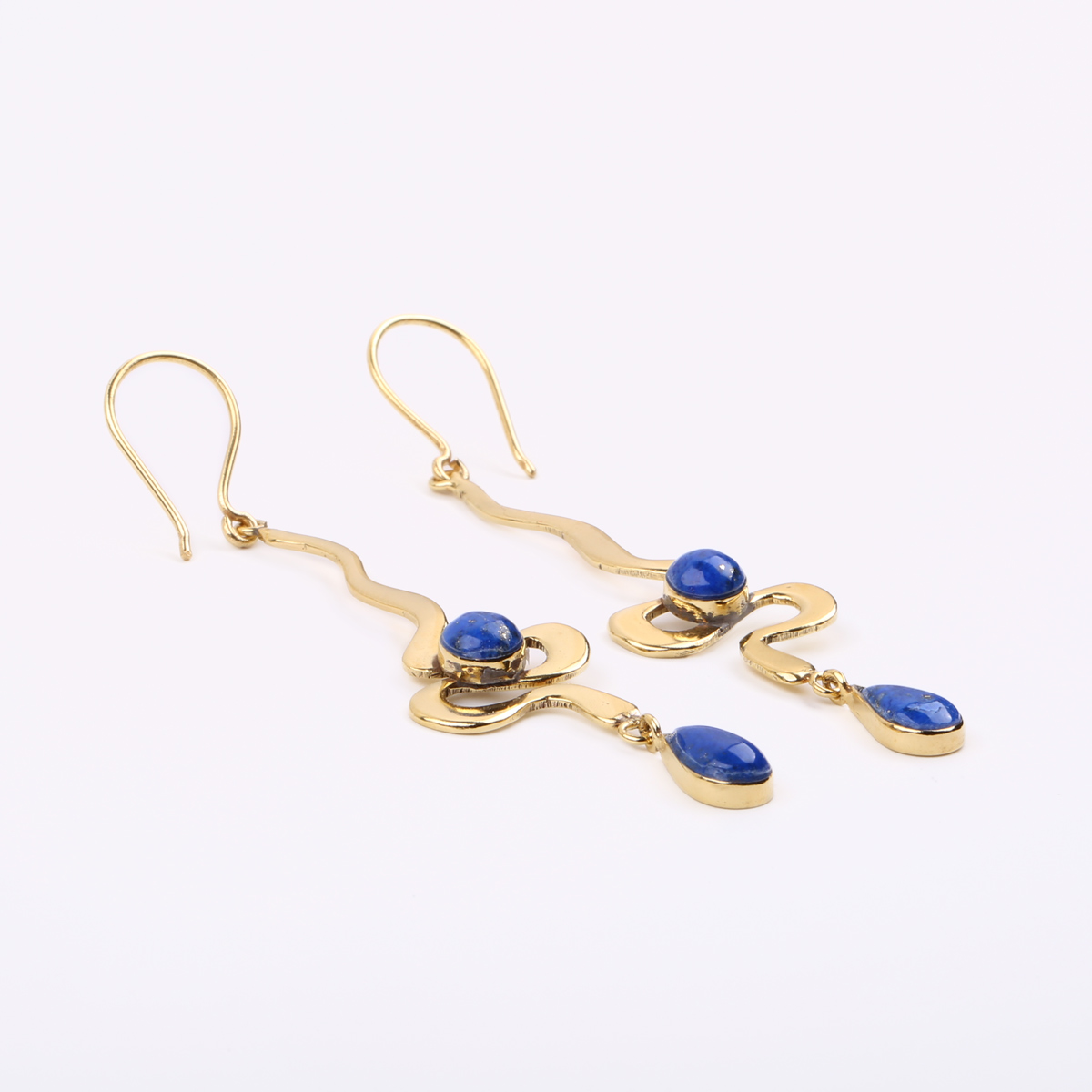 Lapis Snake Design Earrings | Gold Plated Hook Earrings