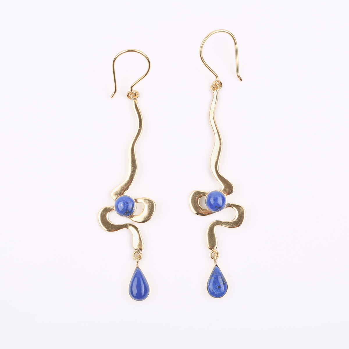 Lapis Snake Design Earrings | Gold Plated Hook Earrings
