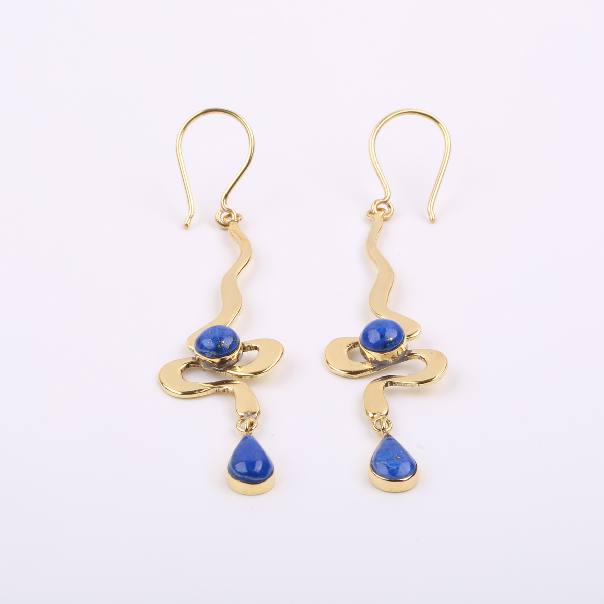 Lapis Snake Design Earrings | Gold Plated Hook Earrings