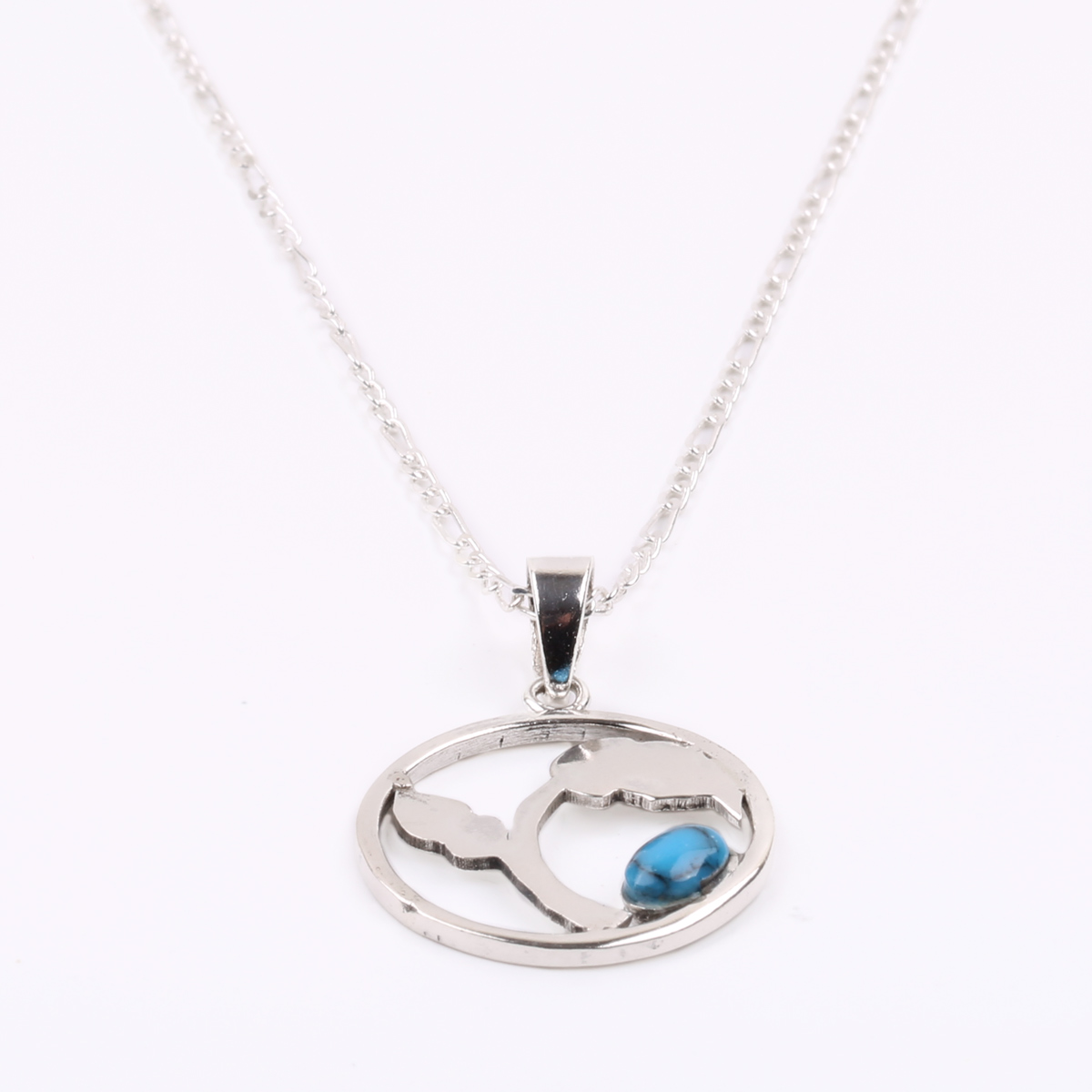 Turquoise Silver Necklace | Round Floral Design Pendant 