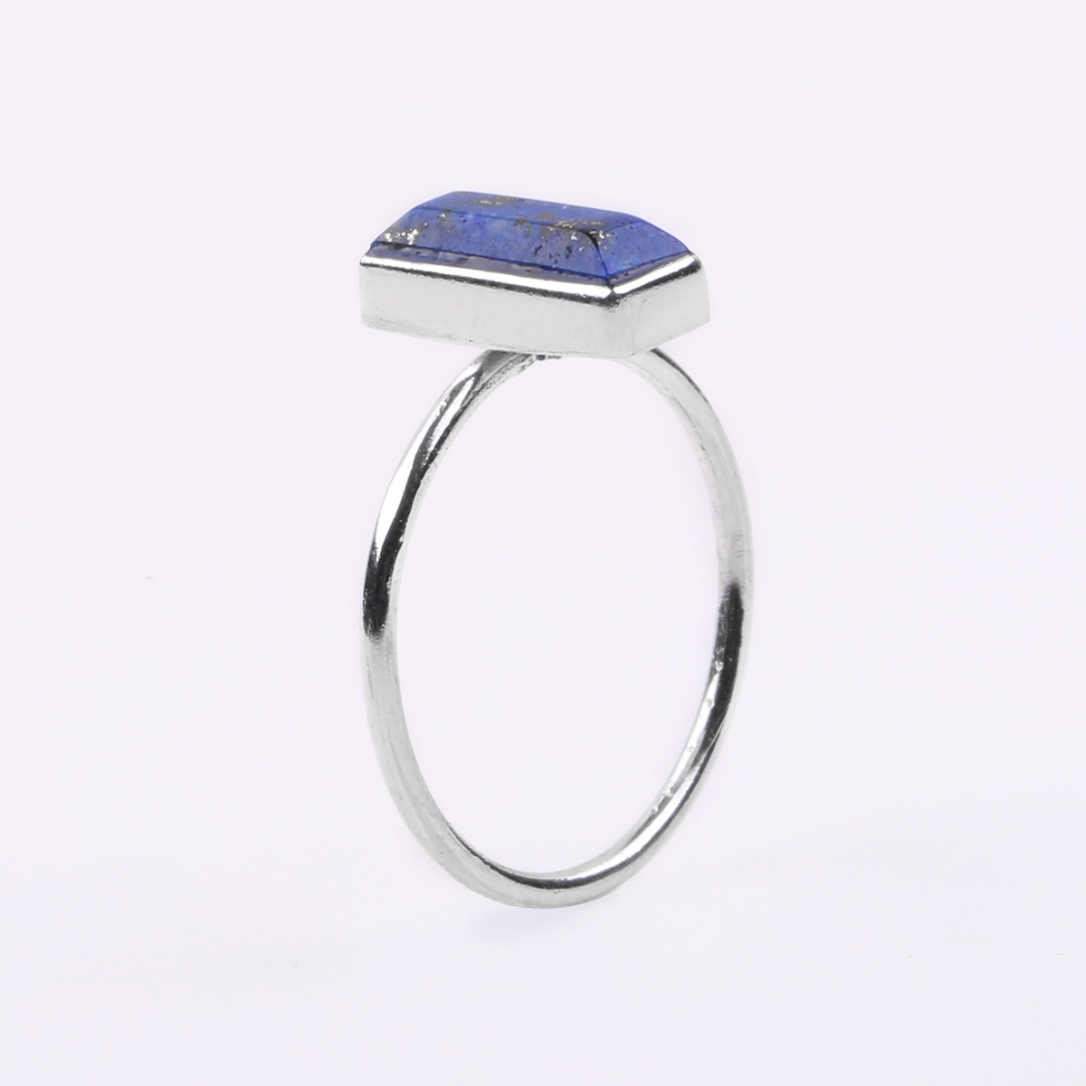 Lapis Lazuli Stone Ring | Flat Silver Ring 