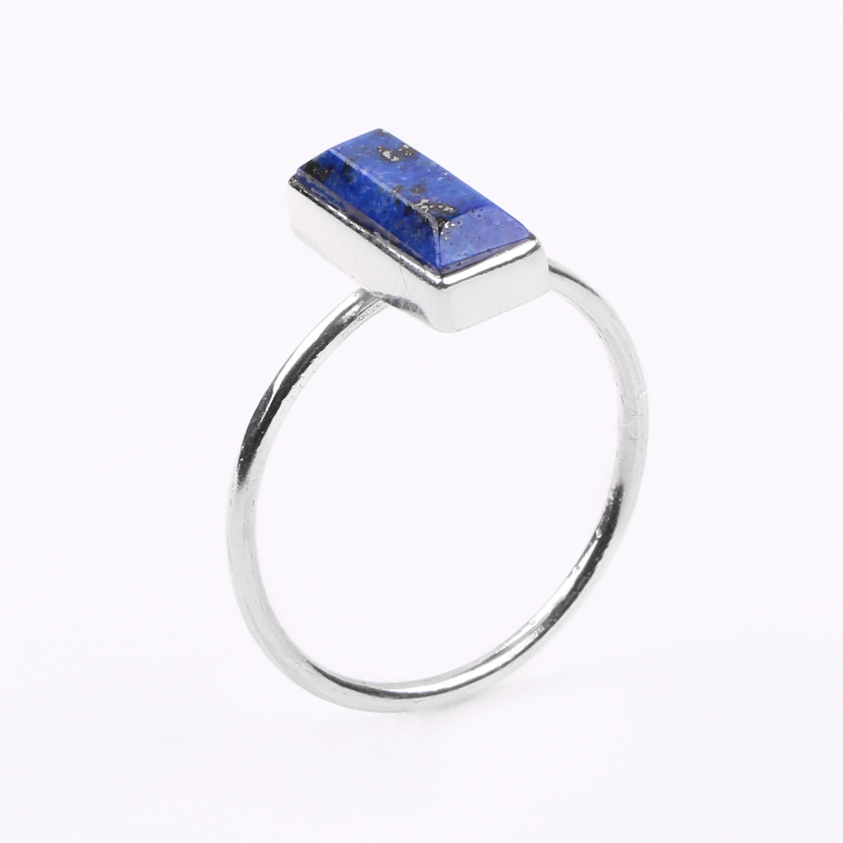 Lapis Lazuli Stone Ring | Flat Silver Ring 