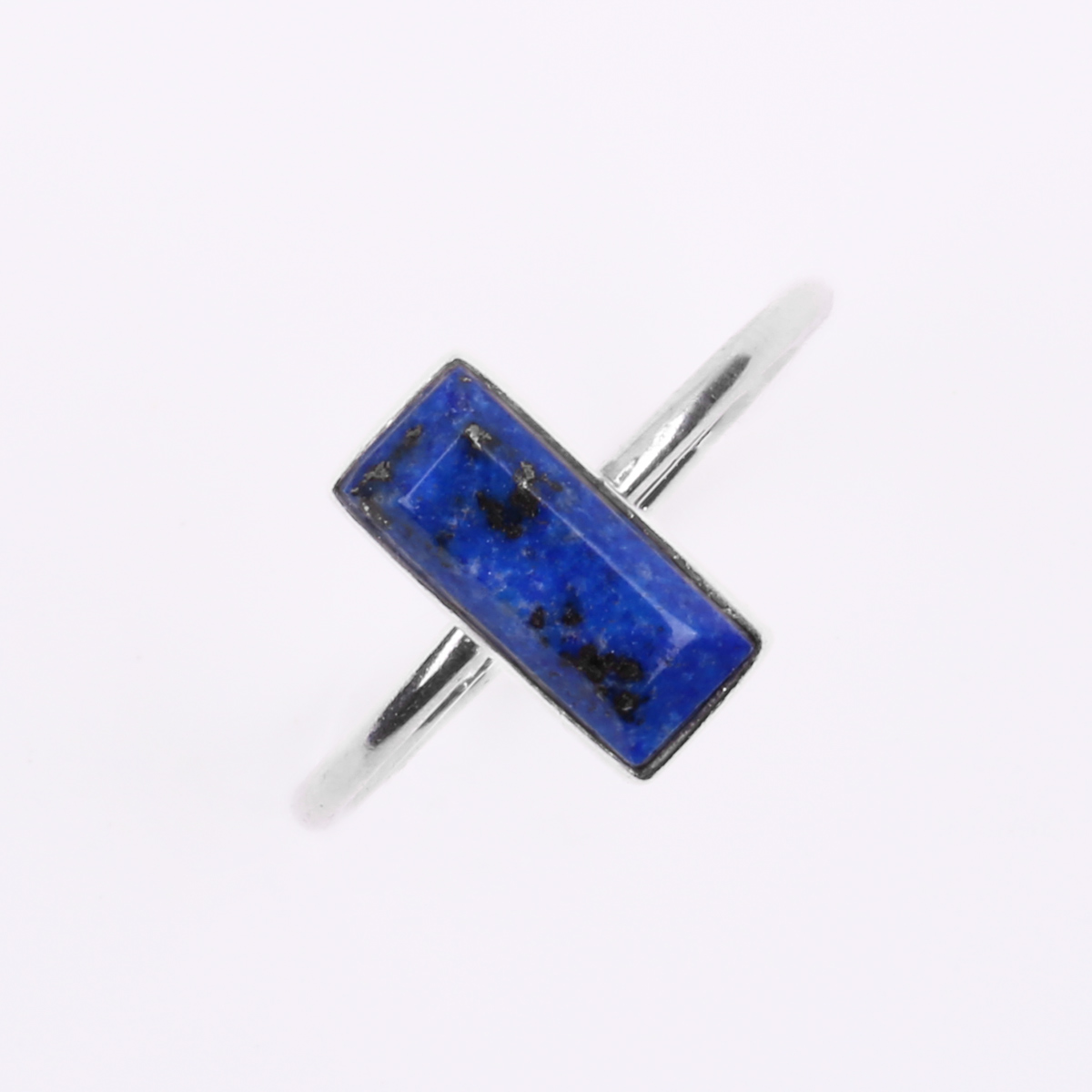 Lapis Lazuli Stone Ring | Flat Silver Ring 