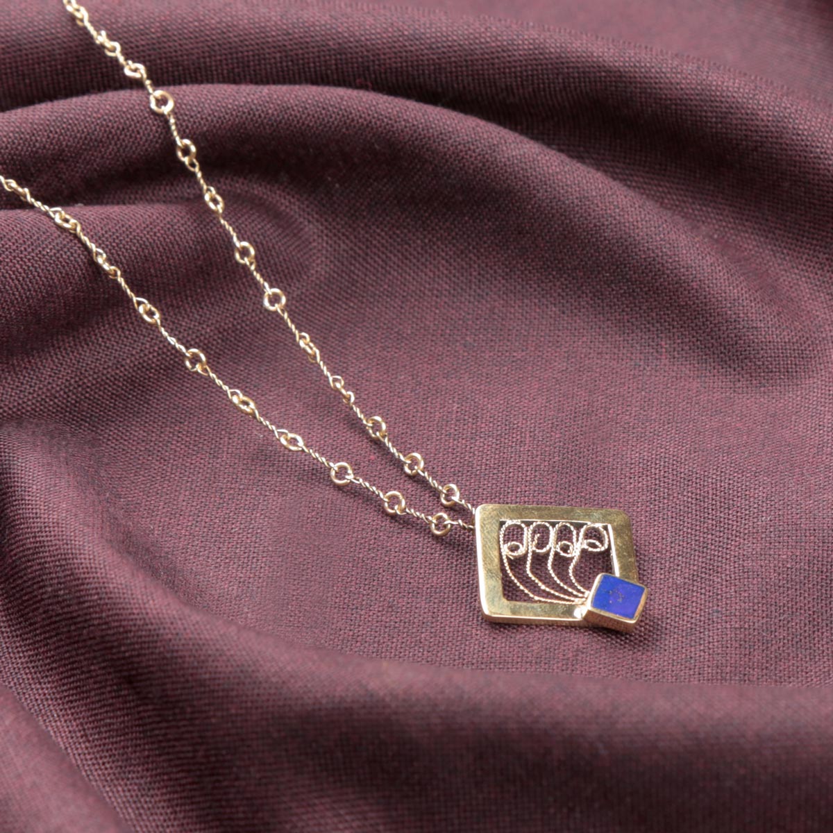 Lapis Lazuli Gold Plated Jewelry Set | Brass Malila Necklace & Stud Earrings 