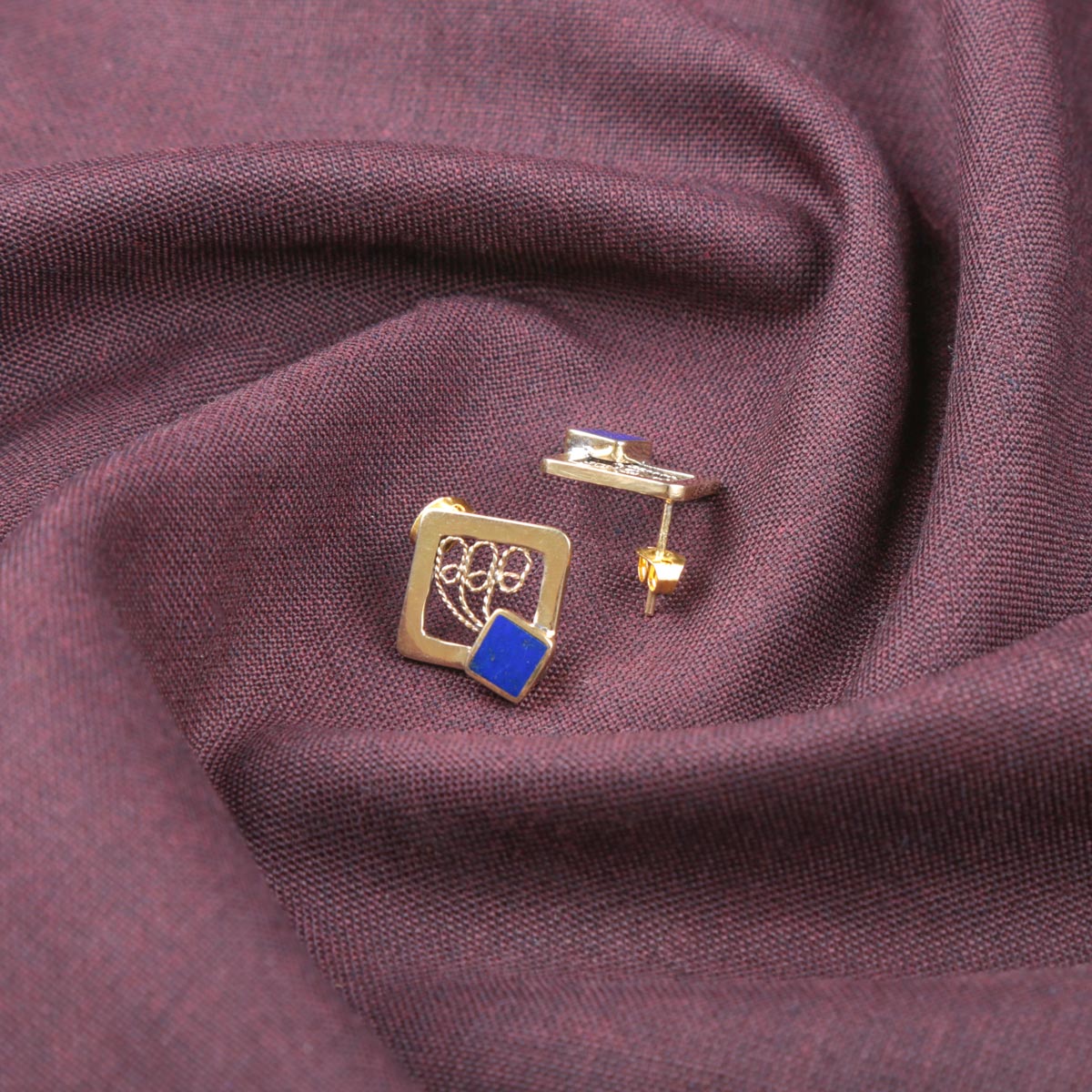 Lapis Lazuli Gold Plated Jewelry Set | Brass Malila Necklace & Stud Earrings 