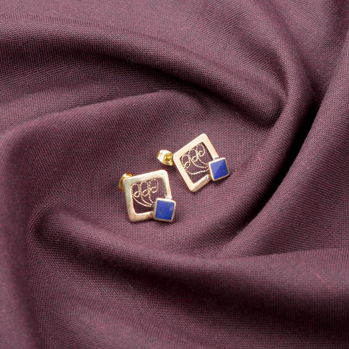 Lapis Lazuli Gold Plated Jewelry Set | Brass Malila Necklace & Stud Earrings 