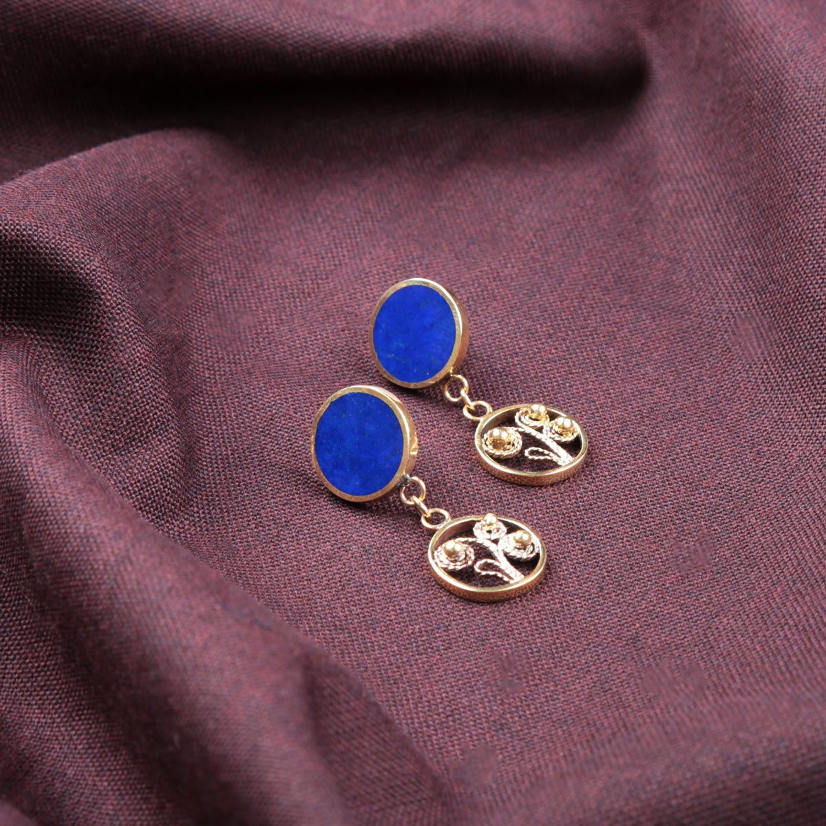 Lapis Lazuli Round Design Jewelry Set | Gold Plated Necklace & Earrings
