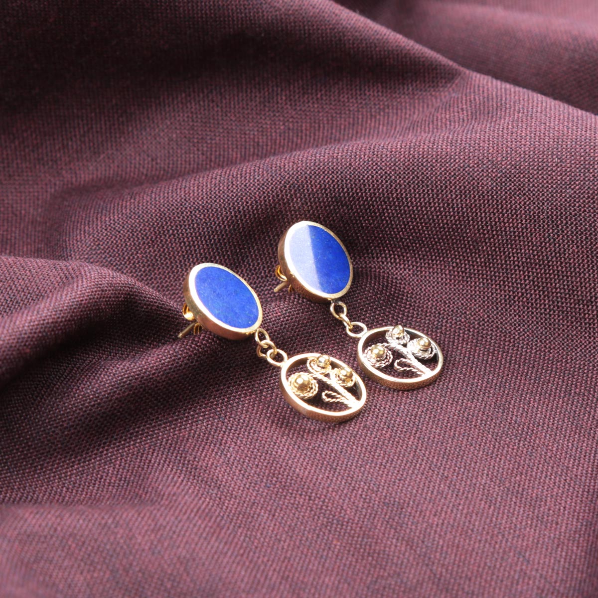 Lapis Lazuli Round Design Jewelry Set | Gold Plated Necklace & Earrings