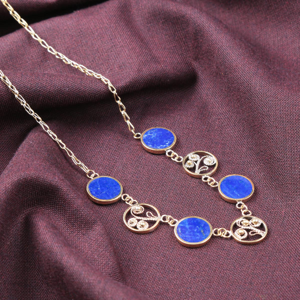 Lapis Lazuli Gold Plated Necklace | Brass Circle Design Necklace