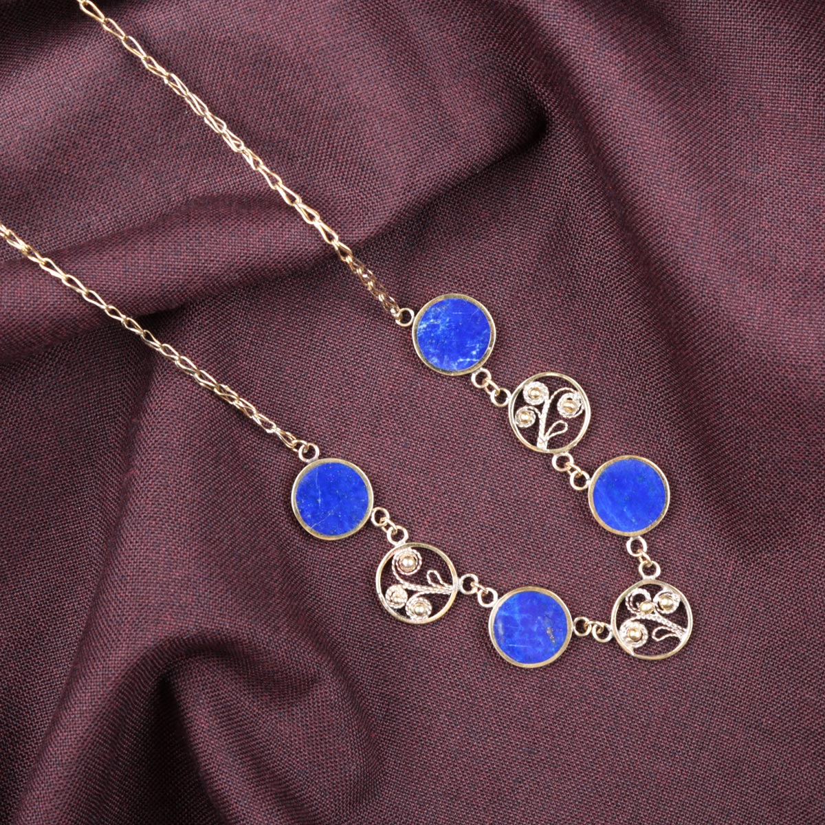Lapis Lazuli Gold Plated Necklace | Brass Circle Design Necklace