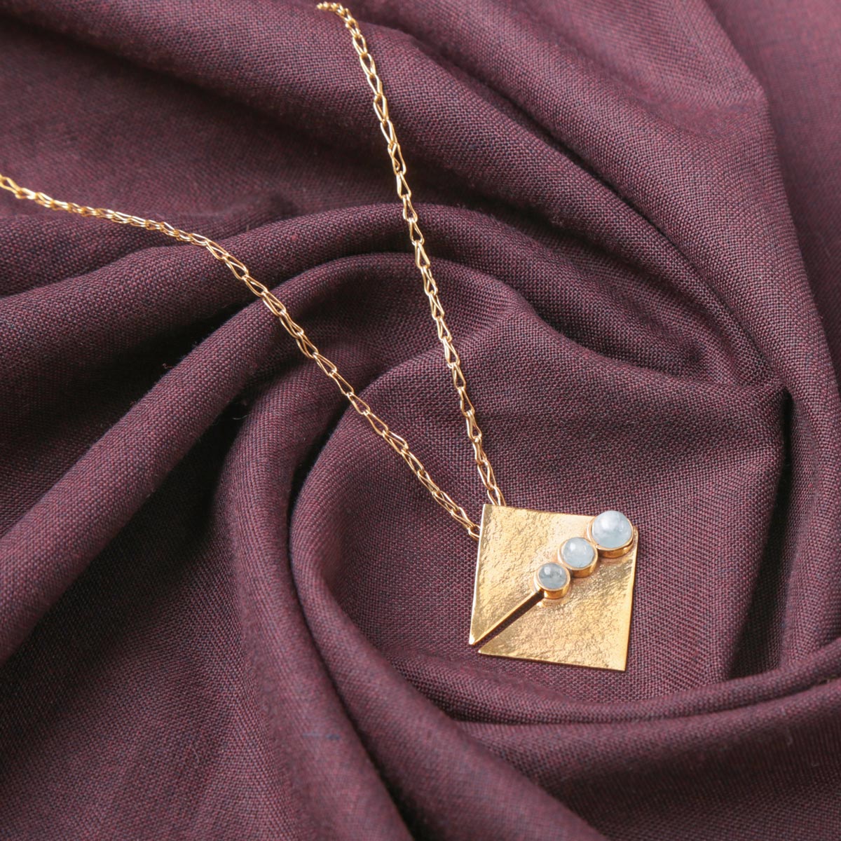 Aquamarine Kite Design Brass Locket | Gold Plated Drop Chain Pendant