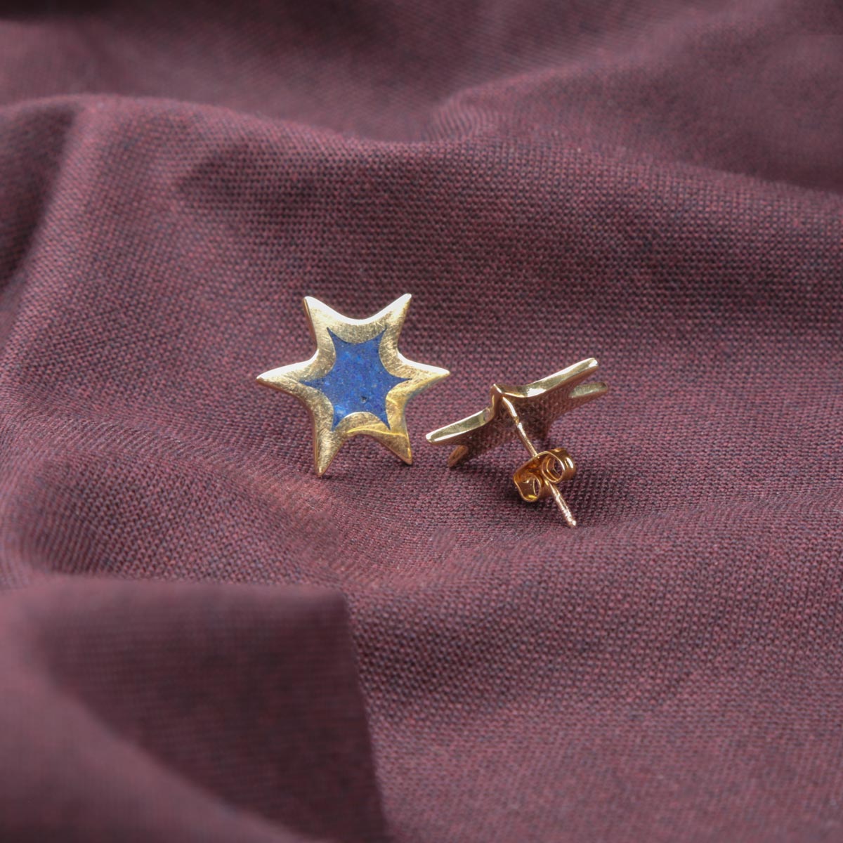 Lapis Lazuli Star Design Jewelry Set | Gold Plated Earrings & Ring 