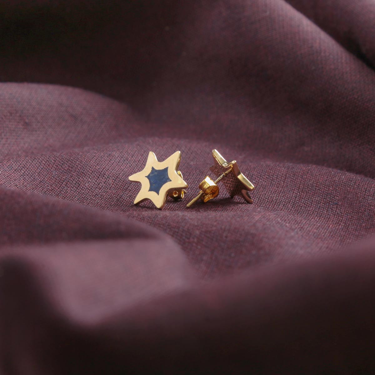 Lapis Lazuli Star Design Jewelry Set | Gold Plated Earrings & Ring 