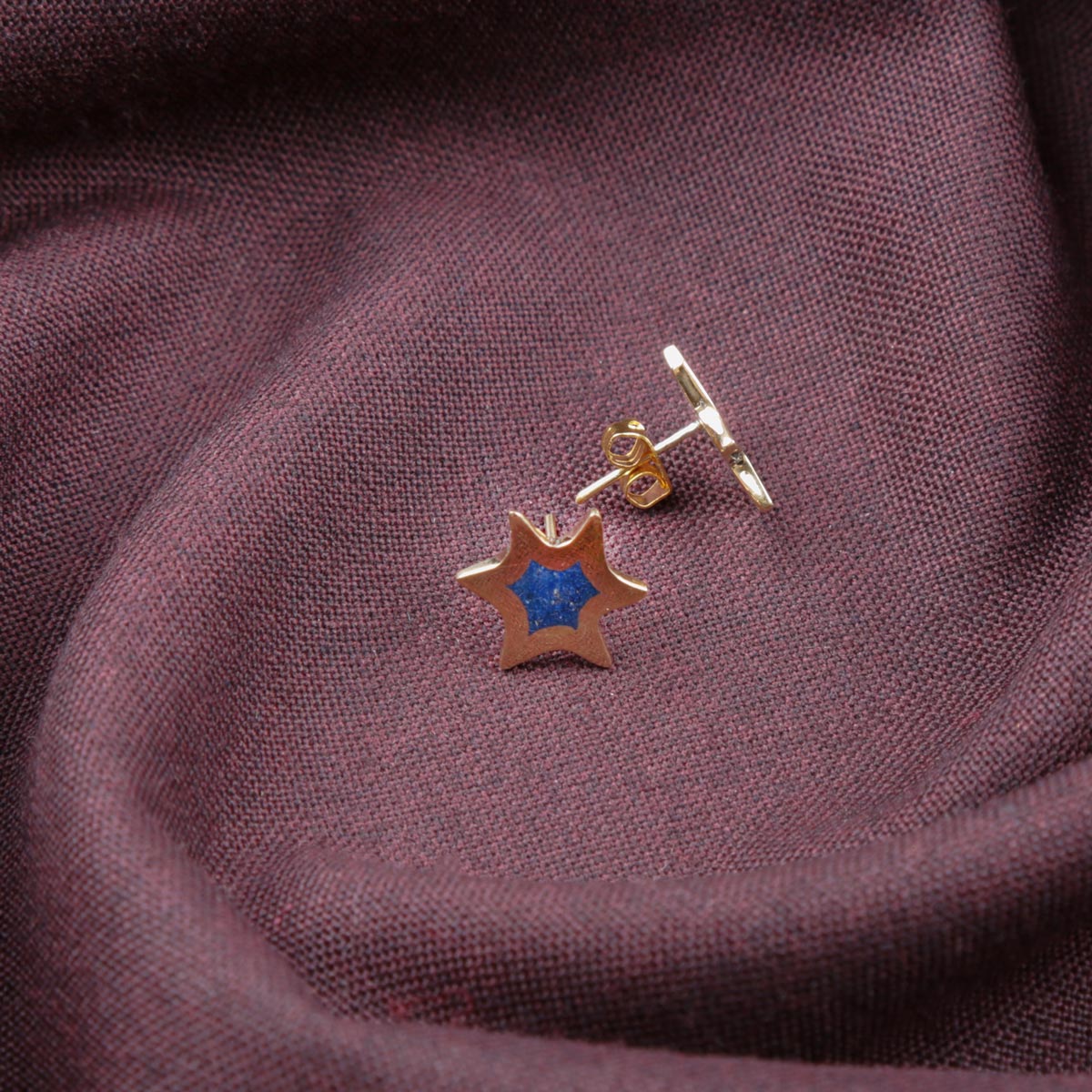 Lapis Lazuli Star Design Studs | Brass Gold Plated Studs 
