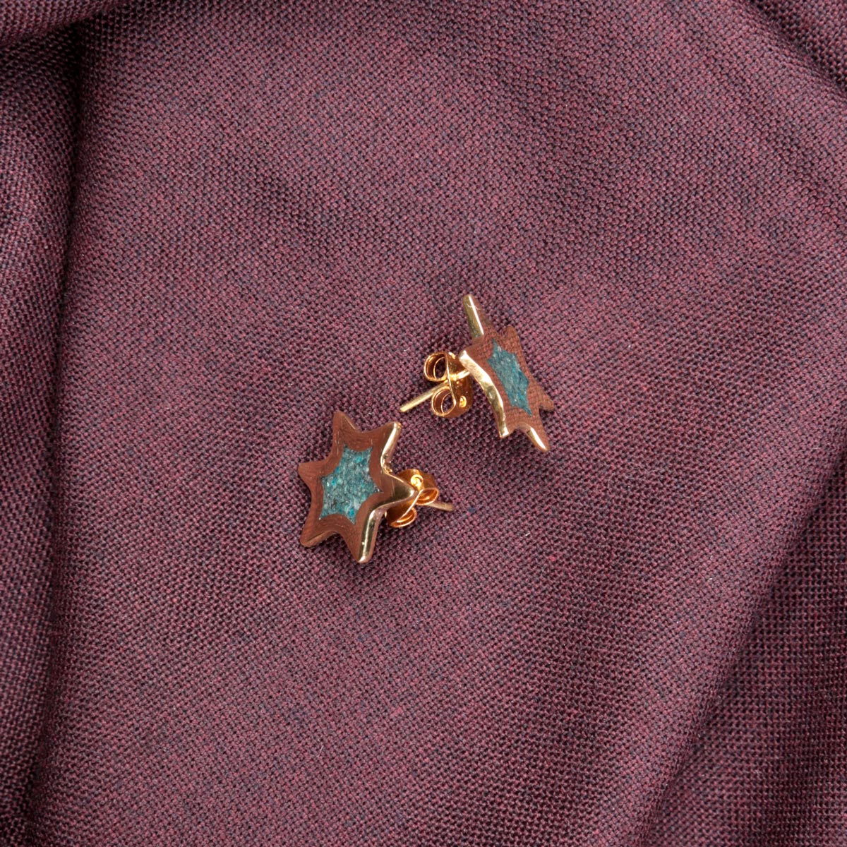 Green Bamyan Turquoise Star Stud Earrings | Gold Plated Brass Small Studs 