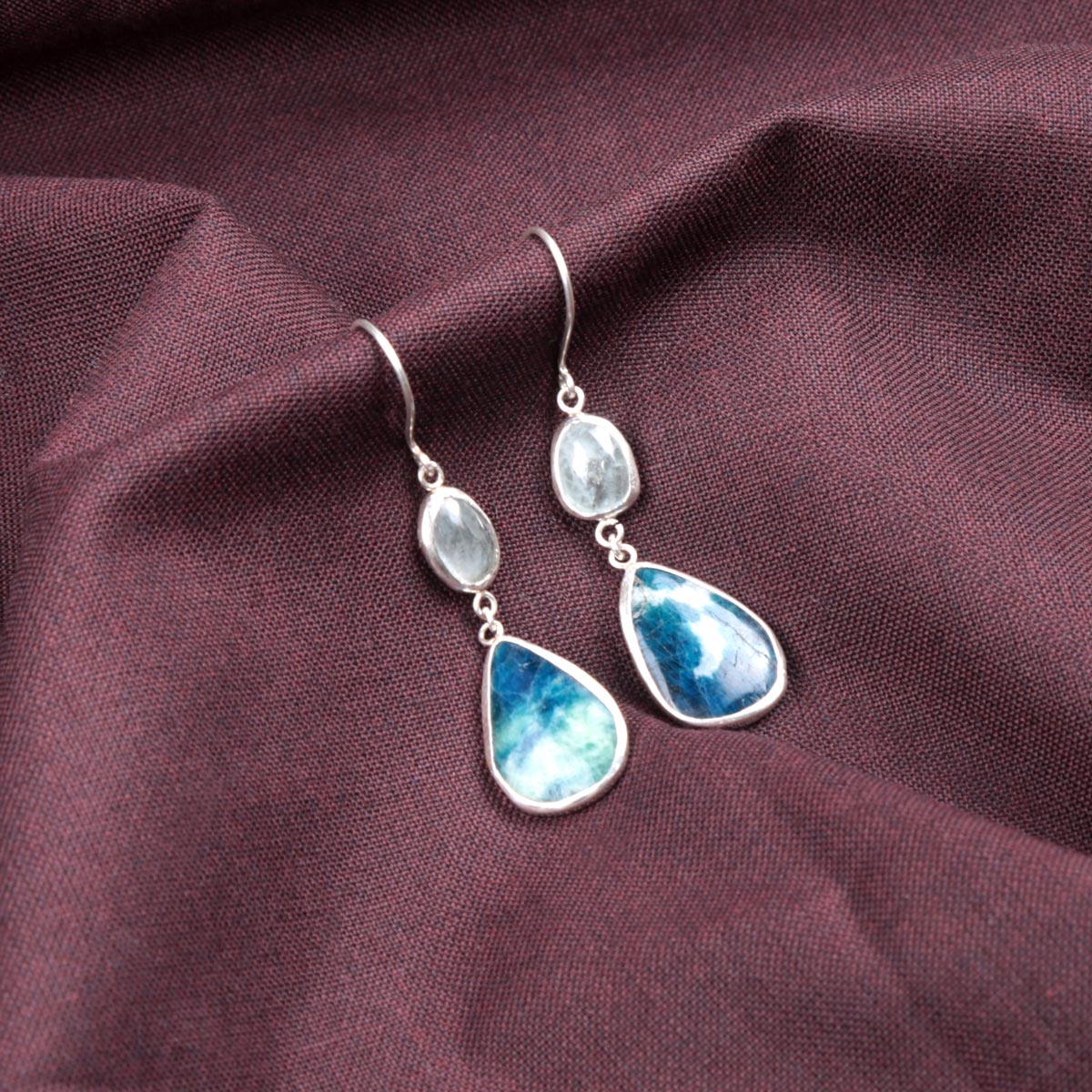 Blue Rough Aquamarine Pear Shape Jewelry Set | Silver Necklace, Earrings & Bracelet
