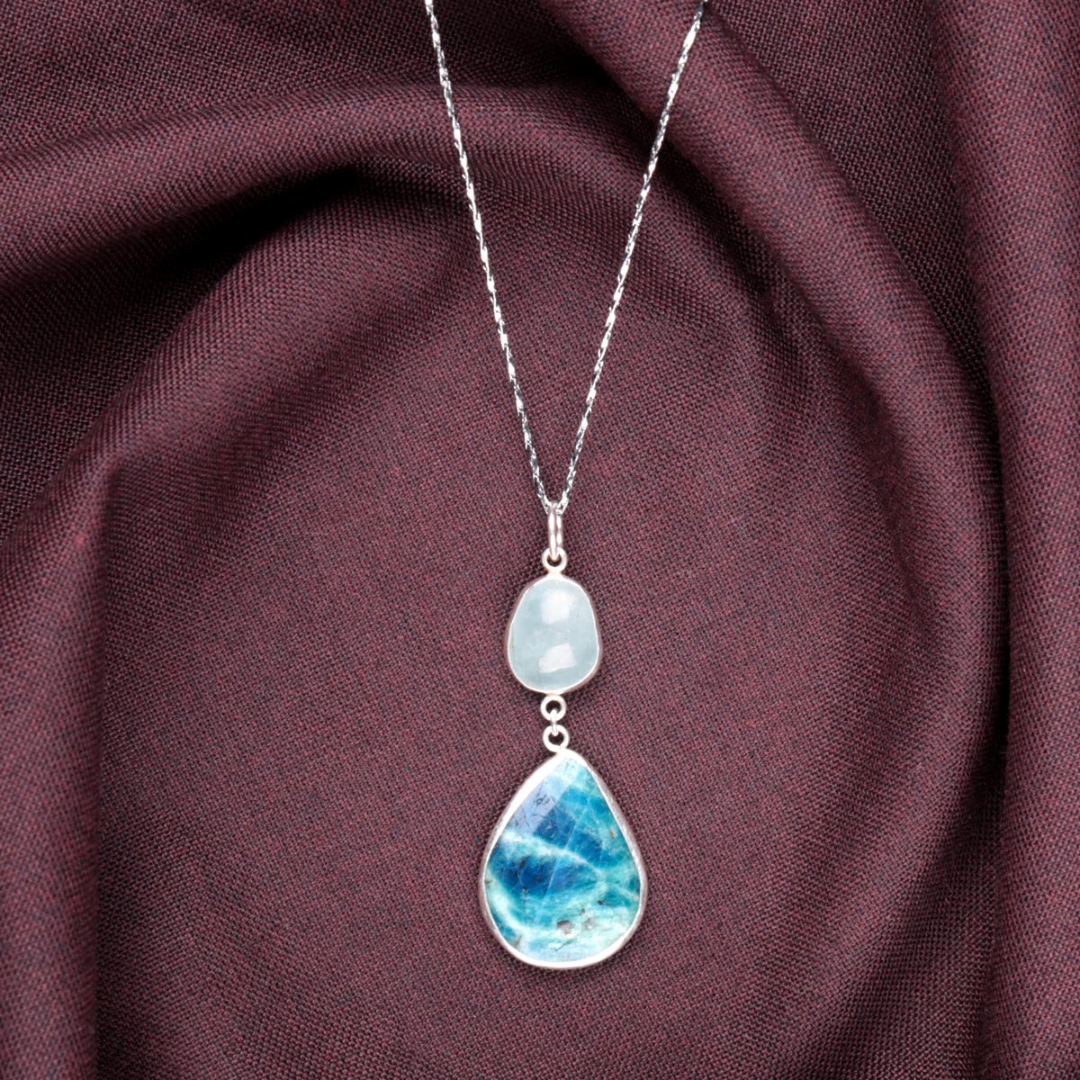 Blue Aquamarine Drop Pendant | Silver Pear Shape Chain Locket