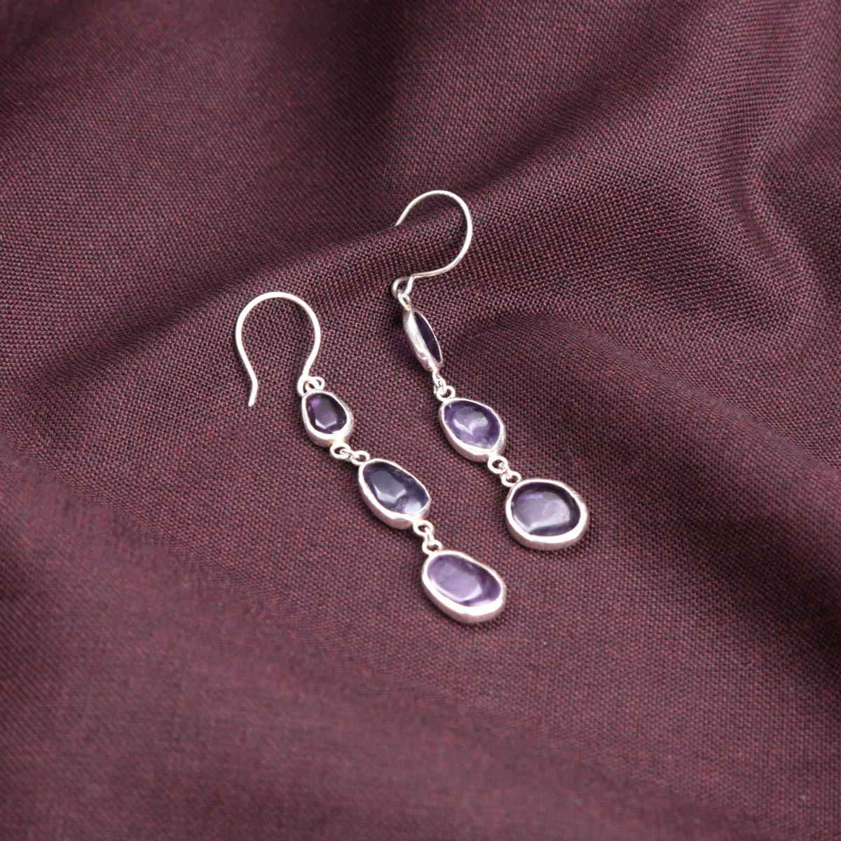 Light Violet Amethyst Dangle Earrings | Silver Shoulder Earrings