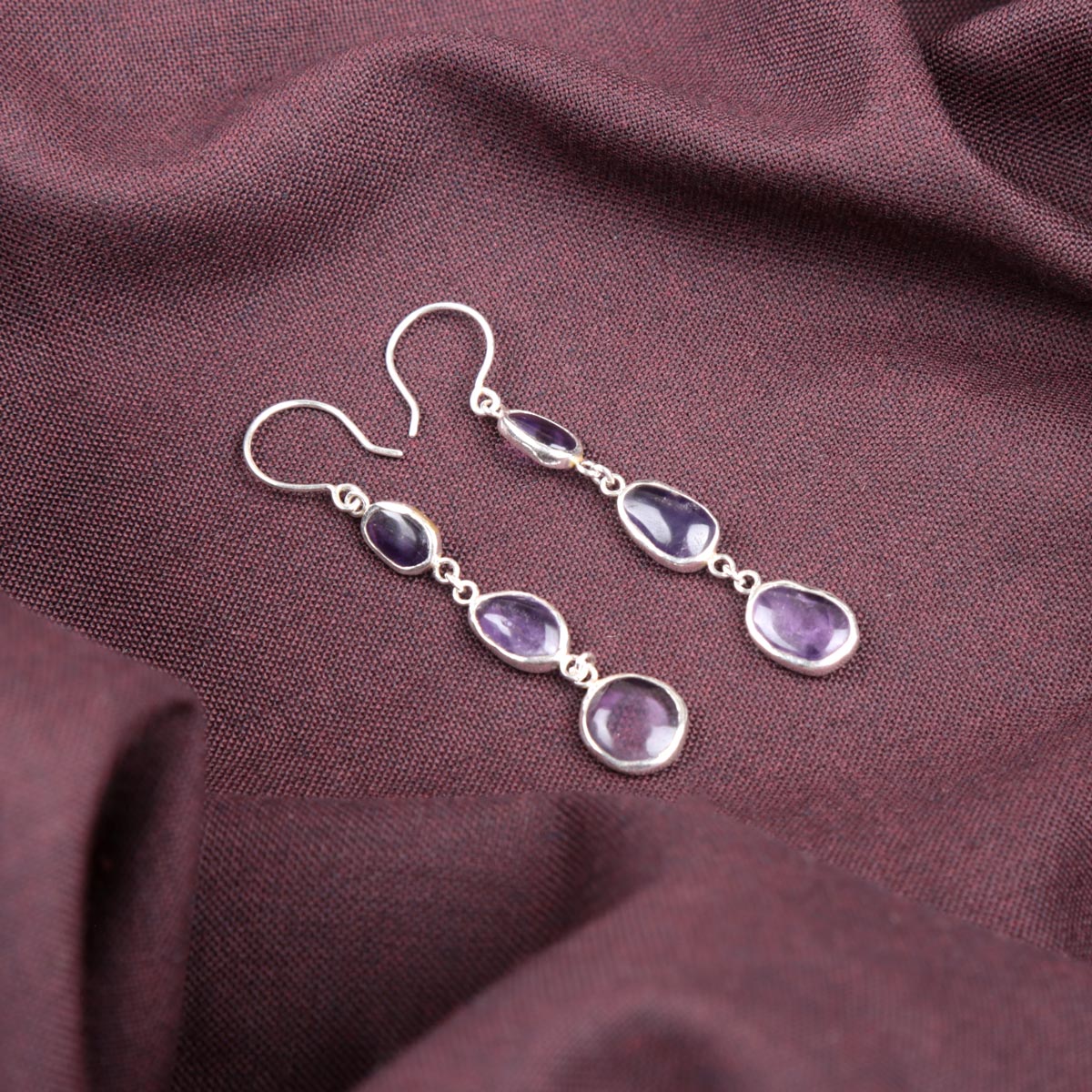 Light Violet Amethyst Dangle Earrings | Silver Shoulder Earrings