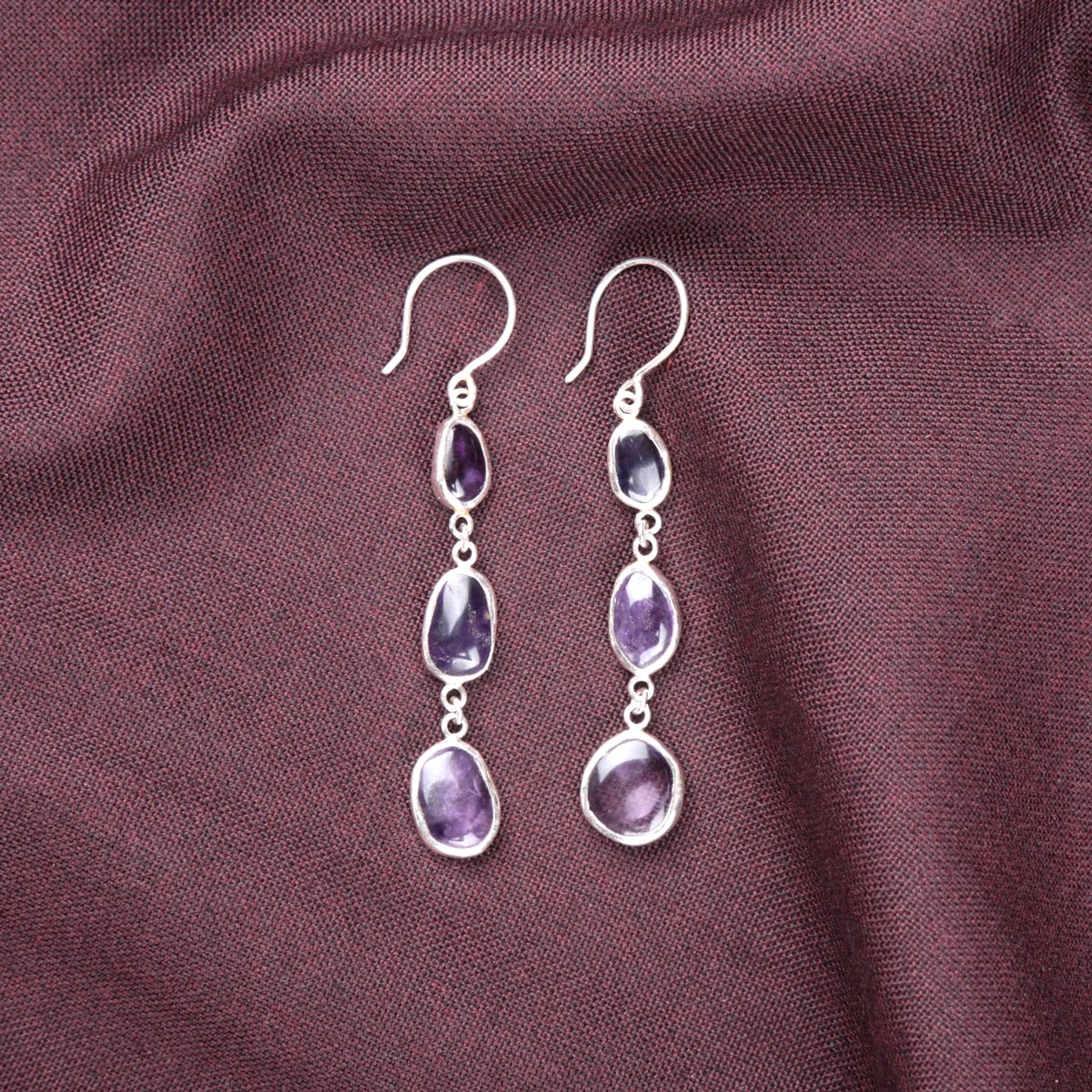 Light Violet Amethyst Dangle Earrings | Silver Shoulder Earrings