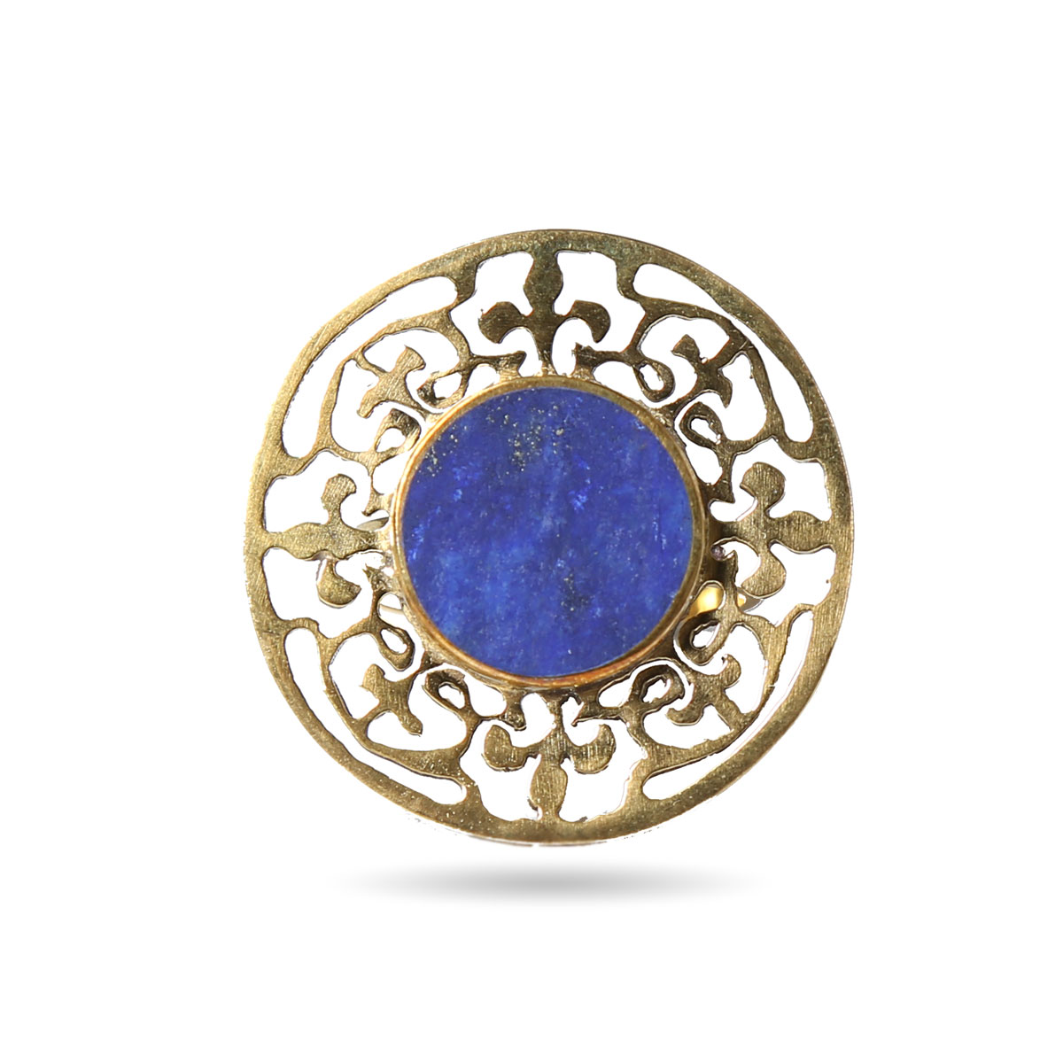 Blue Lapis Lazuli Stone Ring | Gold Plated Engraved Round Ring
