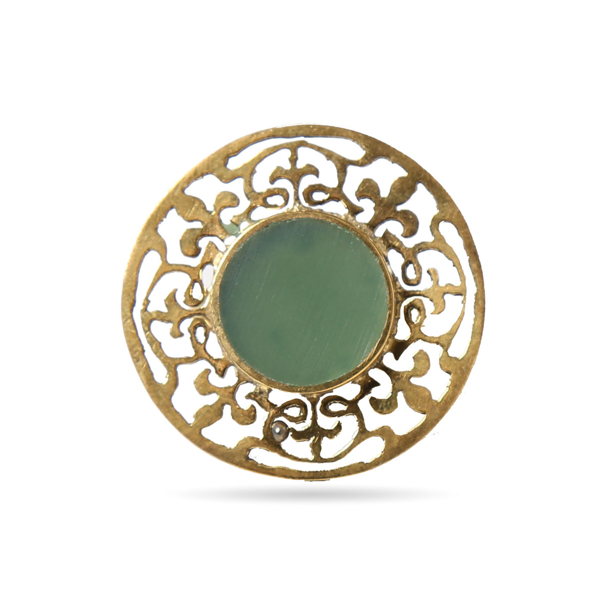 Moss Agate Stone Round Ring | Gold Plated Engraved Ring 