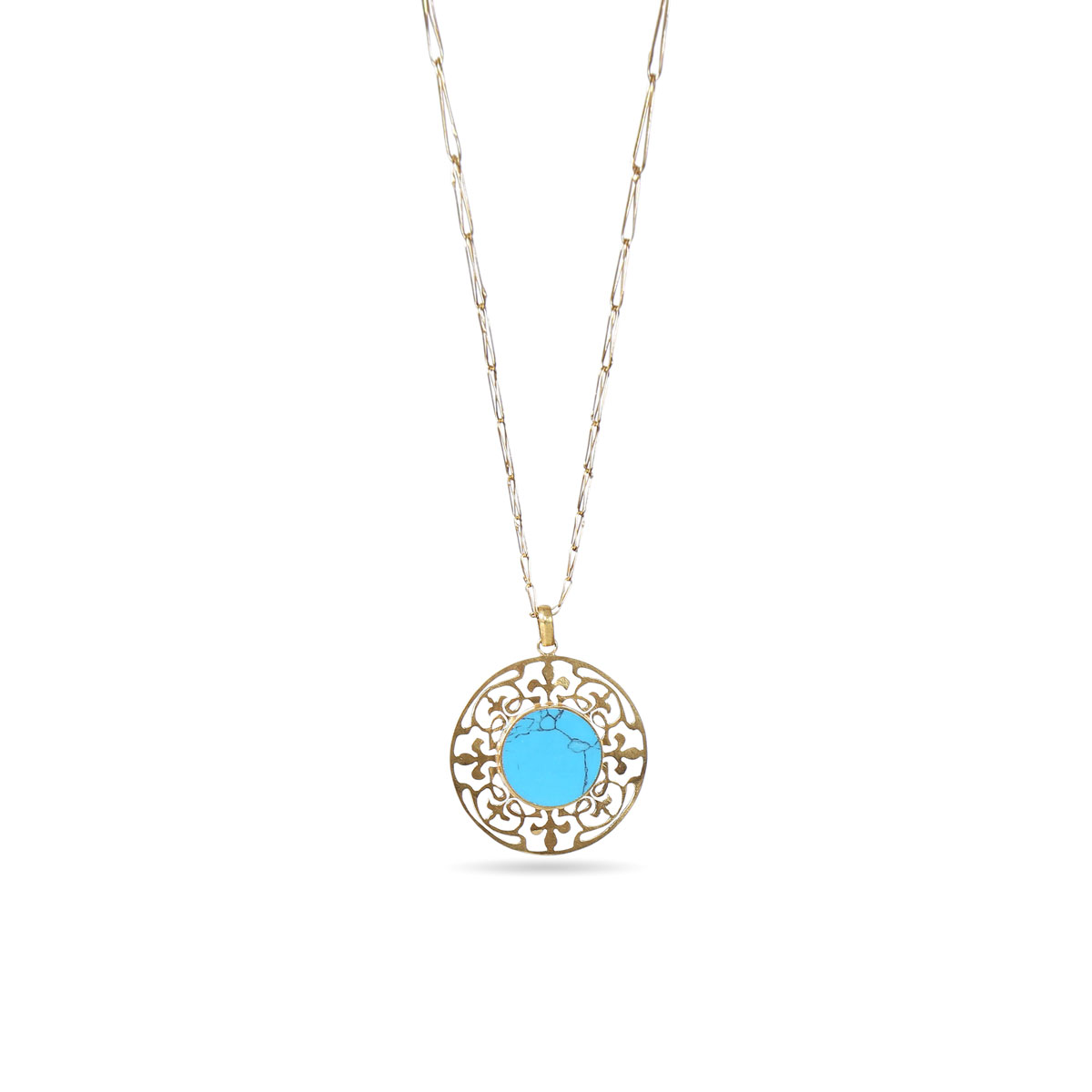 Blue Turquoise Brass Pendant | Gold Plated Drop Locket