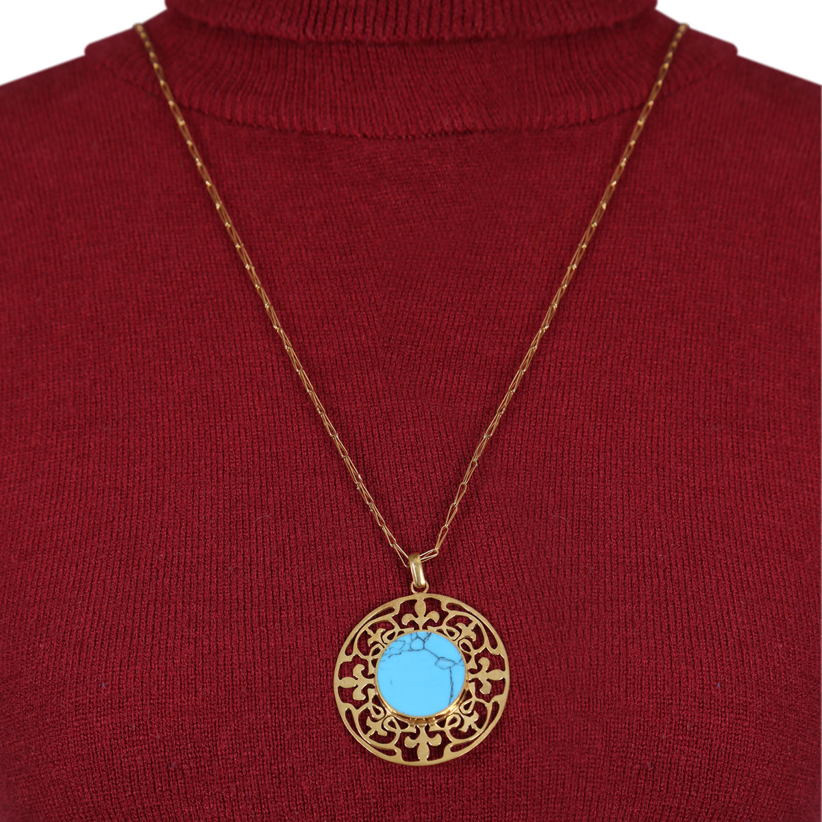 Blue Turquoise Brass Pendant | Gold Plated Drop Locket