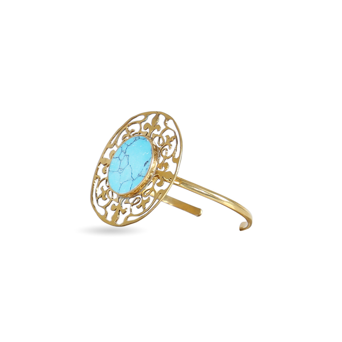 Blue Turquoise Stone Brass Bracelet | Gold Plated Cuff Bangle Bracelet