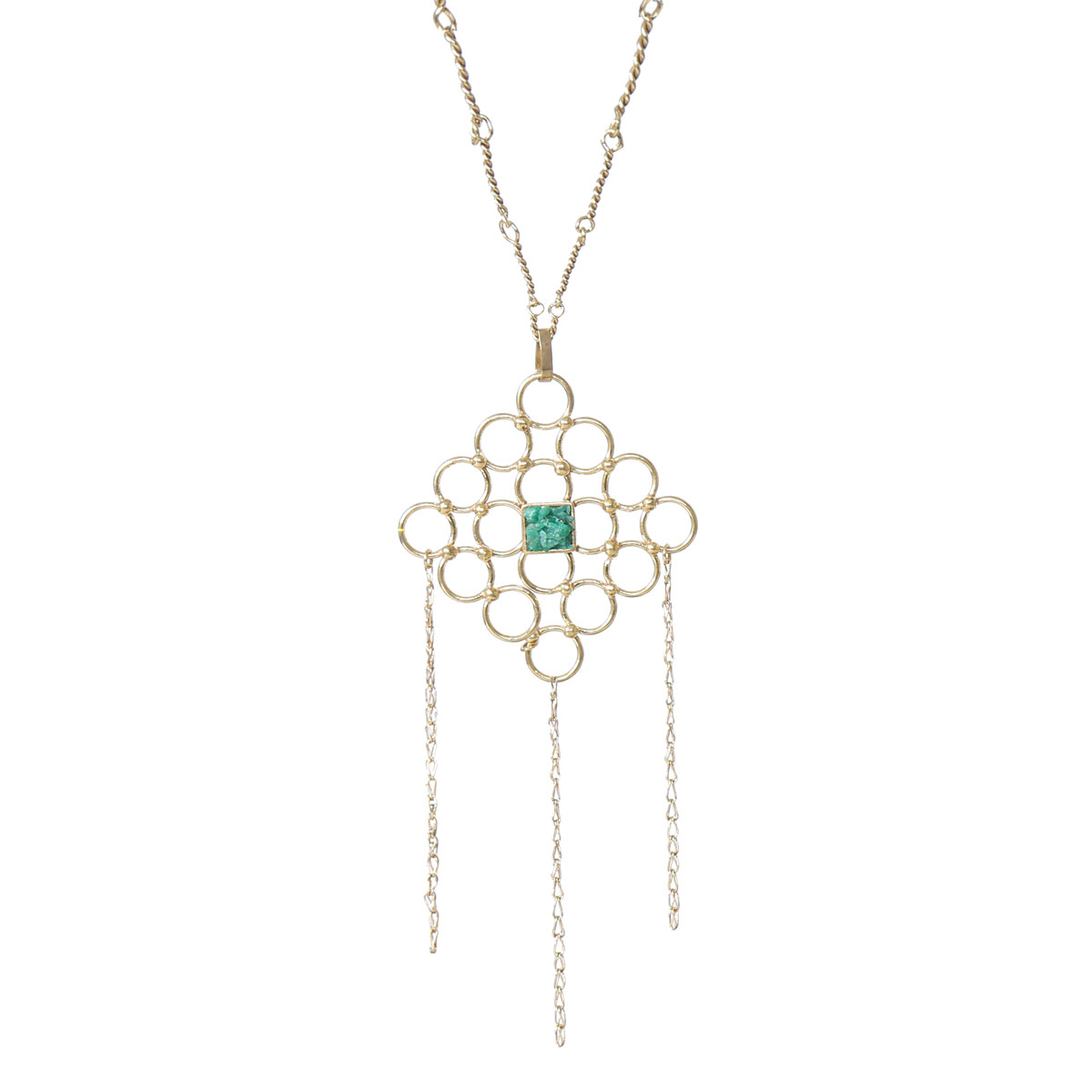Green Agate Stone Brass Jewelry Set | Gold Plated Pendant, Earrings, Ring & Bracelet