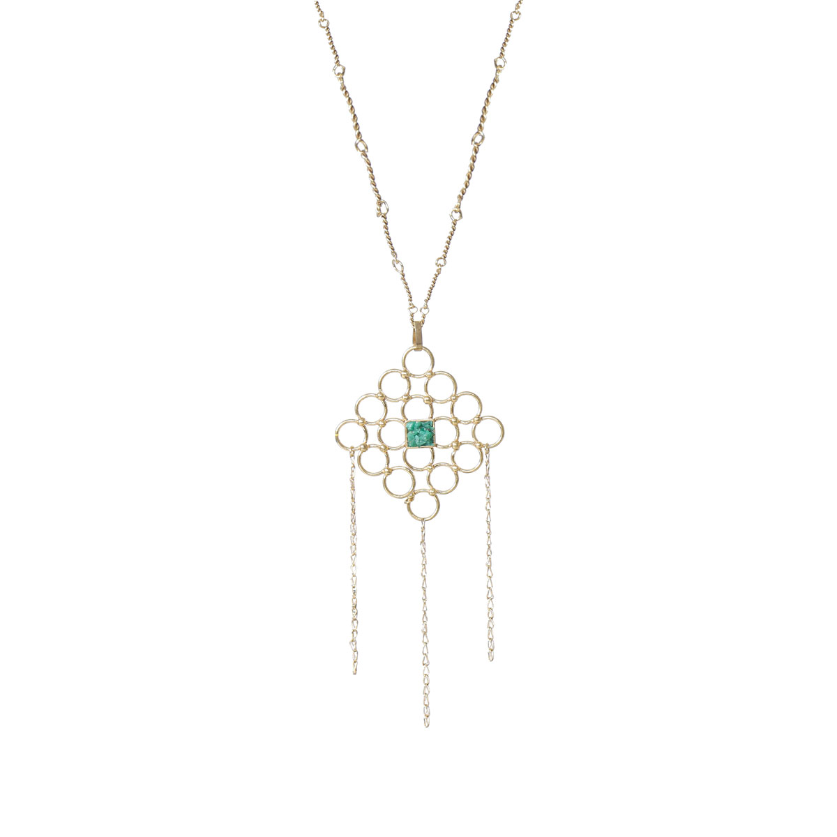 Green Agate Stone Brass Pendant | Gold Plated Locket