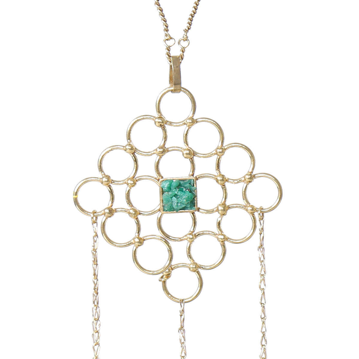 Green Agate Stone Brass Pendant | Gold Plated Locket