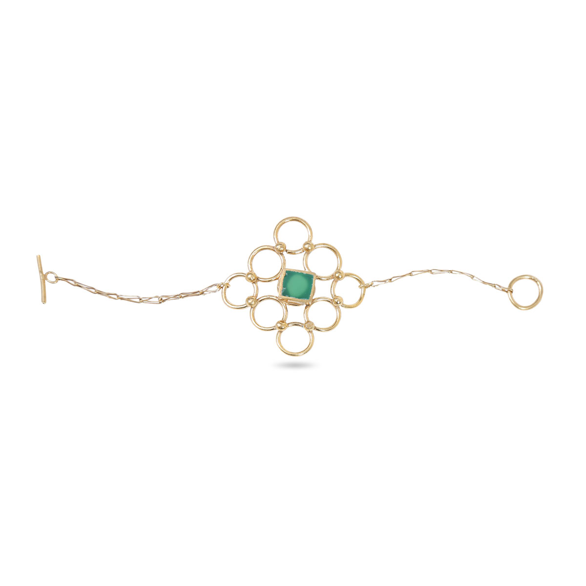 Green Agate Stone Bracelet | Gold Plated Chain Bracelet