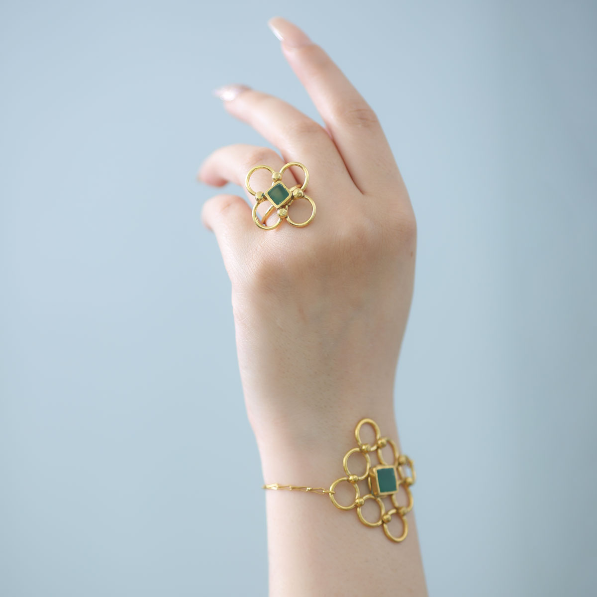 Green Agate Stone Bracelet | Gold Plated Chain Bracelet