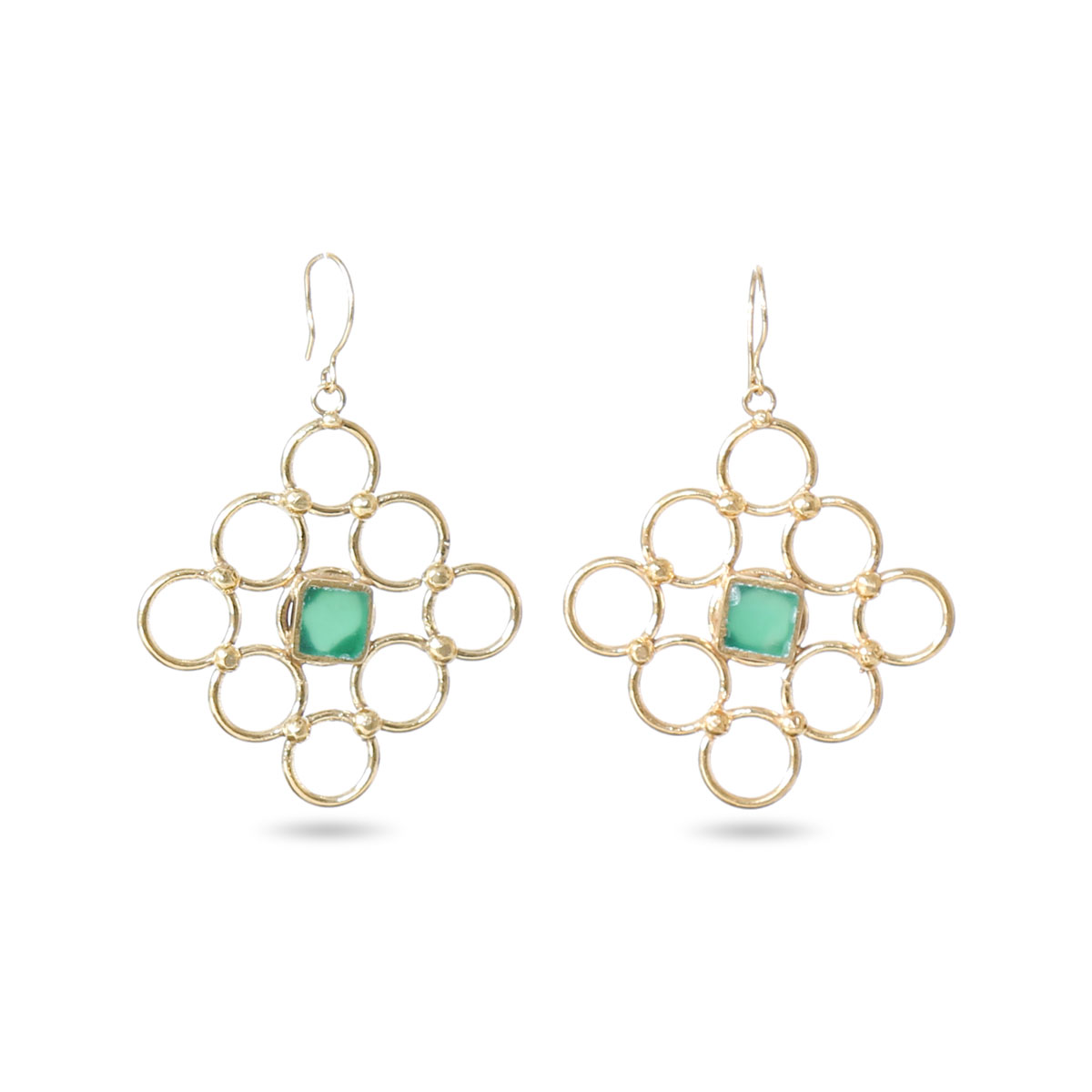 Green Agate Dangle Earrings | Gold Plated Hook Earrings