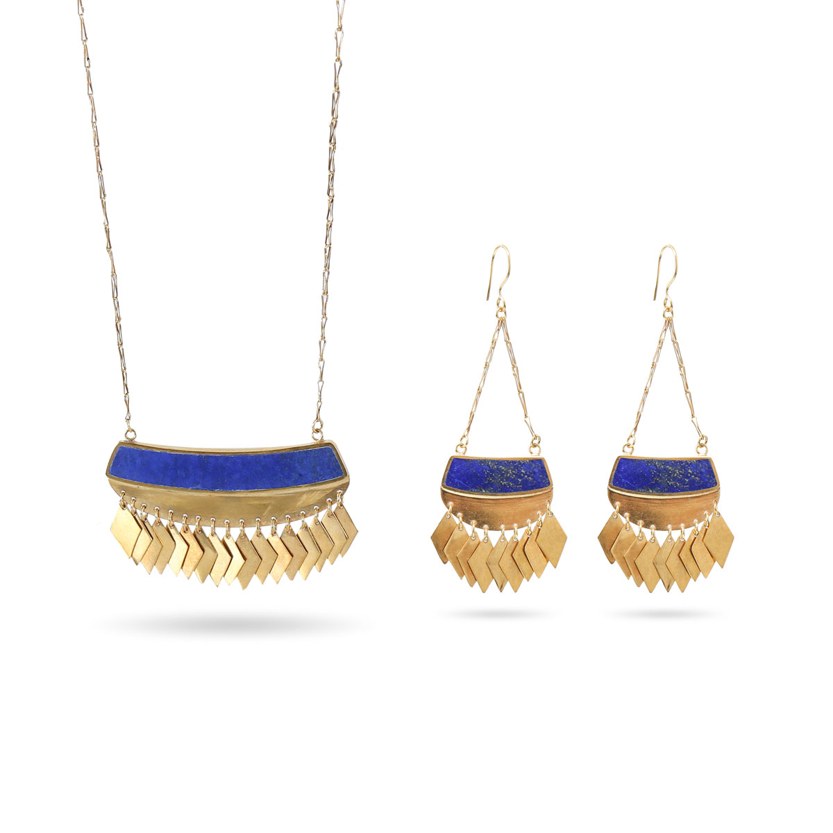 Lapis Lazuli Stone Silver Jewelry Set | Vintage Drop Pendant, Earrings