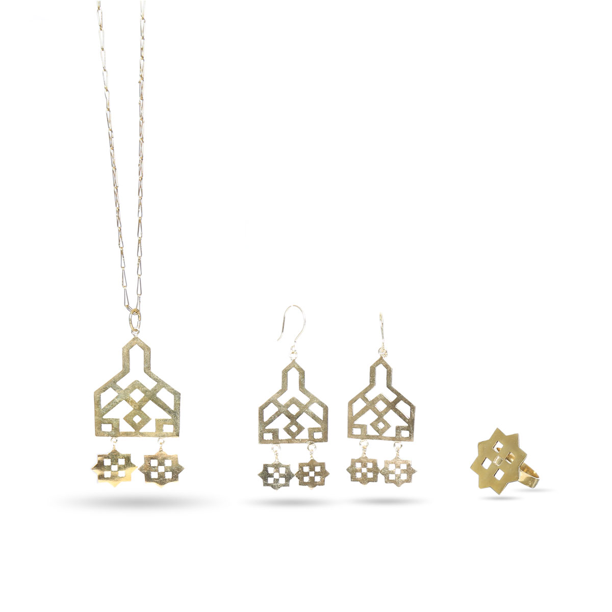 Gold Plated Jewelry Set | Drop Pendant, Earrings & Ring