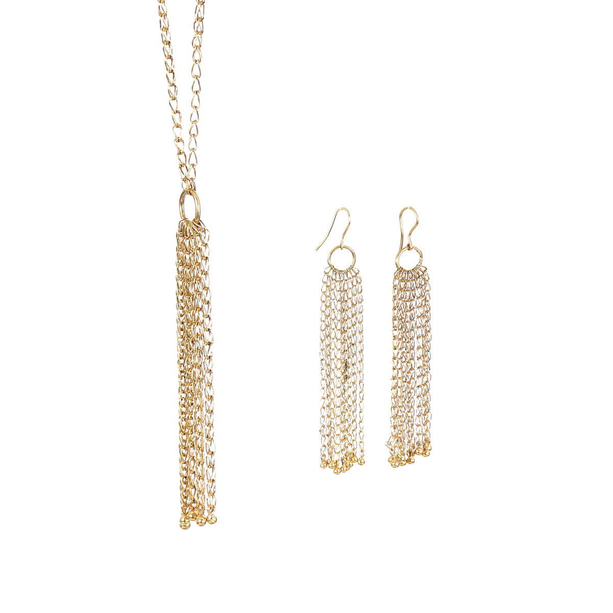 Gold Plated Jewelry Set | Silver Sautoir Pendant & Earrings