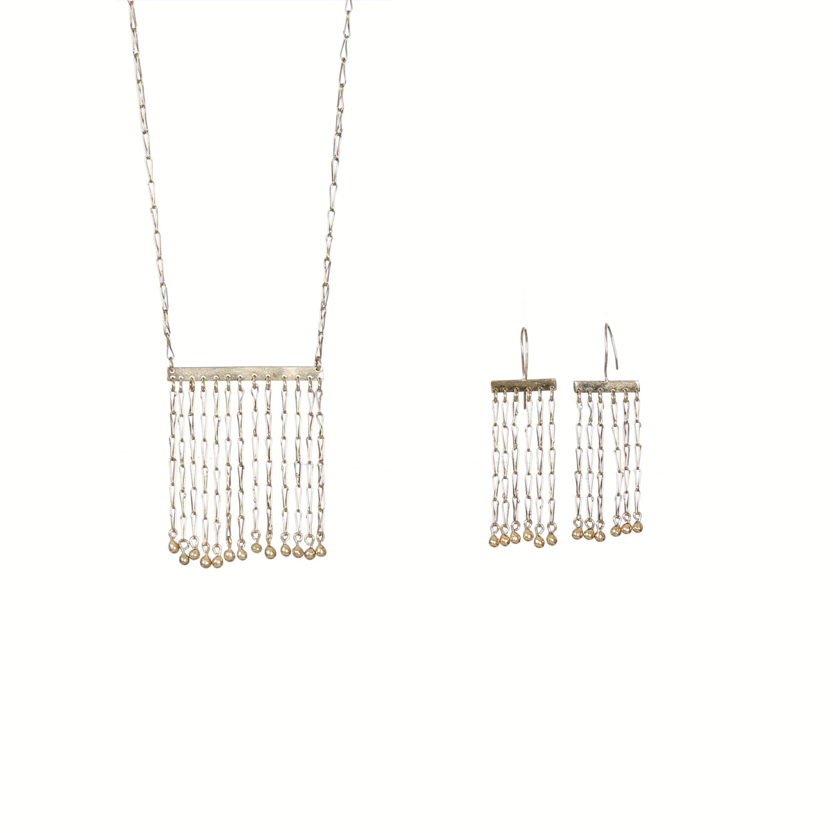 Turkmen Gold Plated Jewelry Set | Silver Pendant & Earrings