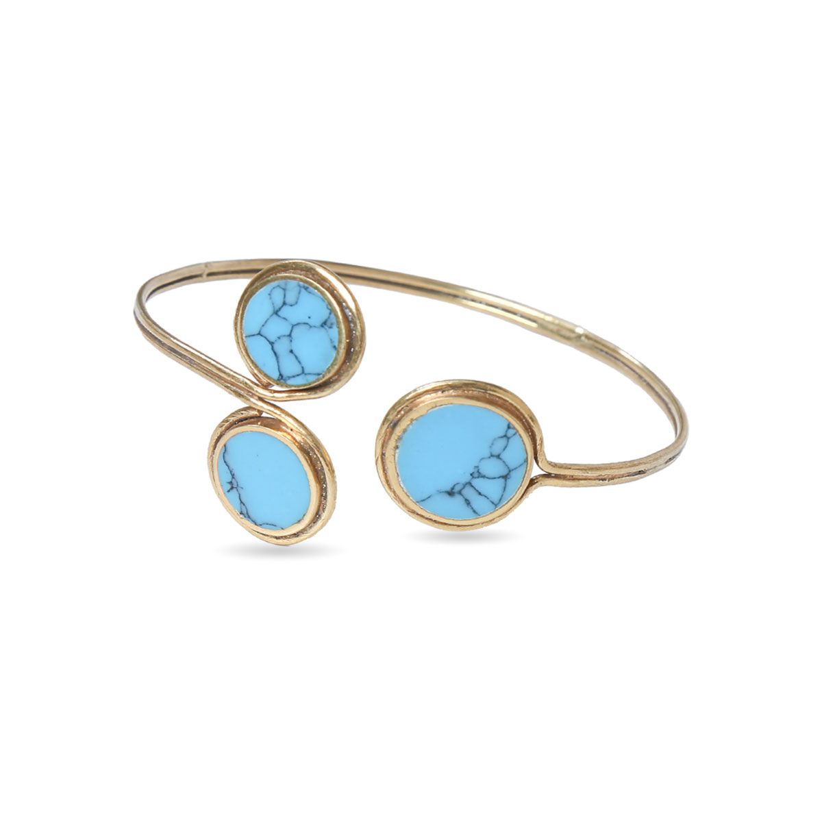 Blue Turquoise Stone Bracelet | Gold Plated Bangle Bracelet