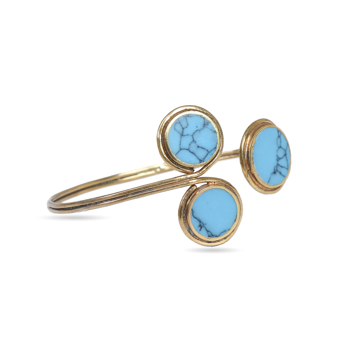 Blue Turquoise Stone Bracelet | Gold Plated Bangle Bracelet
