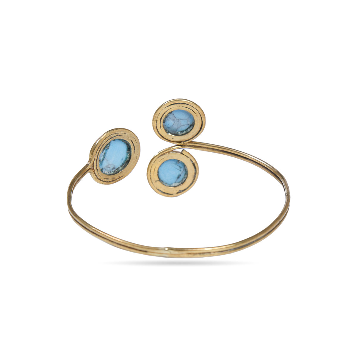 Blue Turquoise Stone Bracelet | Gold Plated Bangle Bracelet