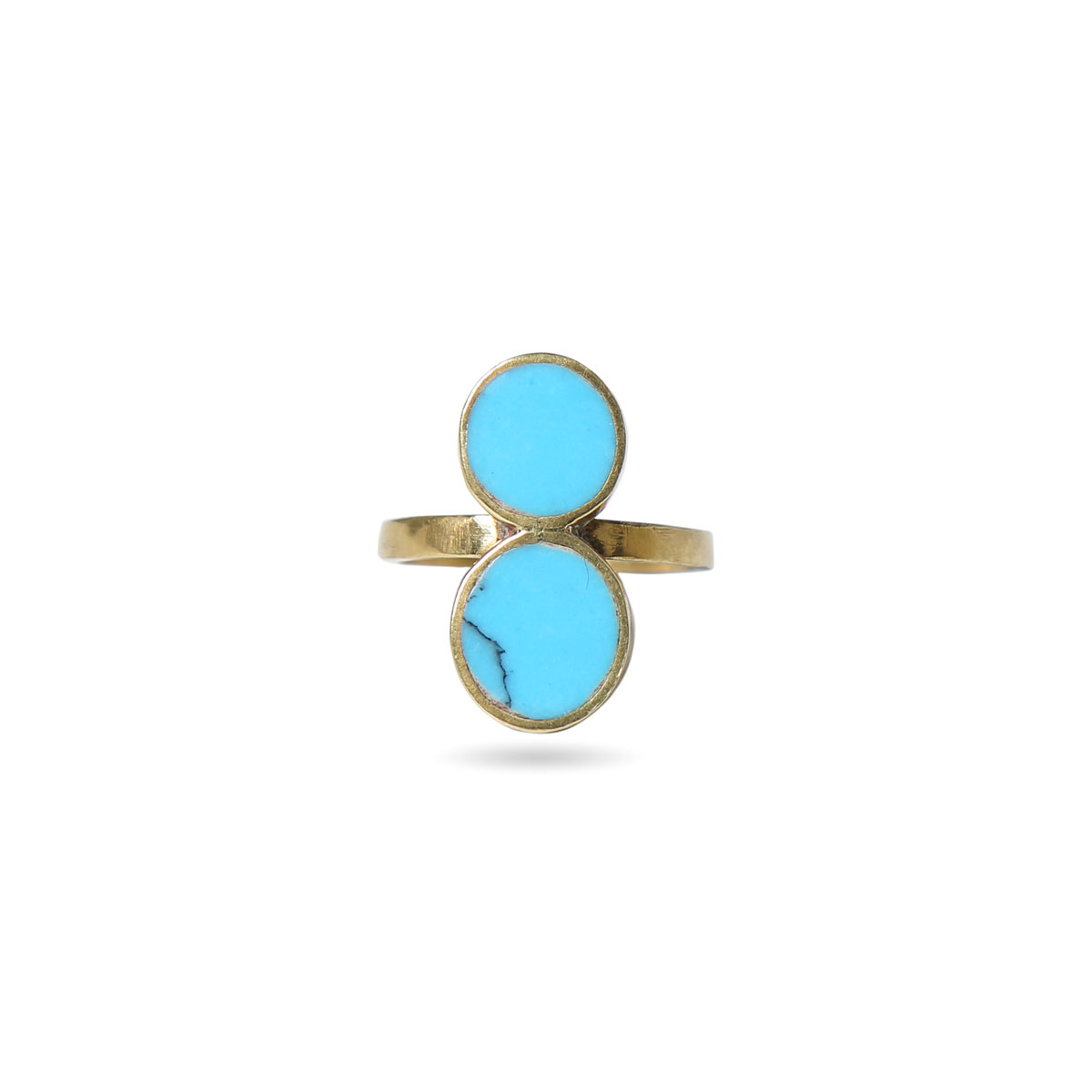 Blue Turquoise Stone Ring | Gold Plated Two Stone Ring