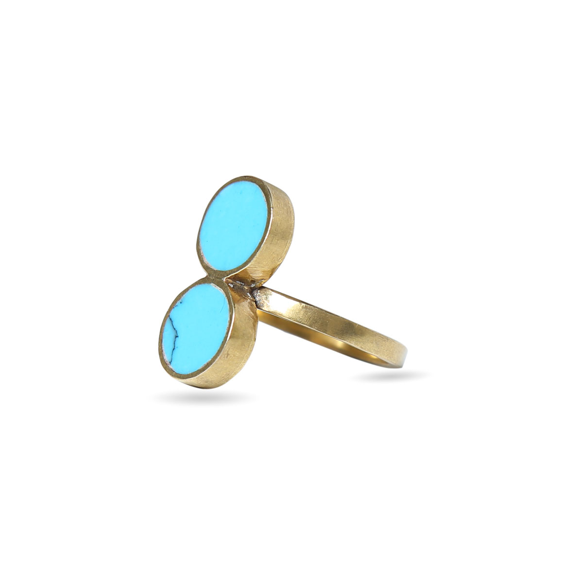 Blue Turquoise Stone Ring | Gold Plated Two Stone Ring