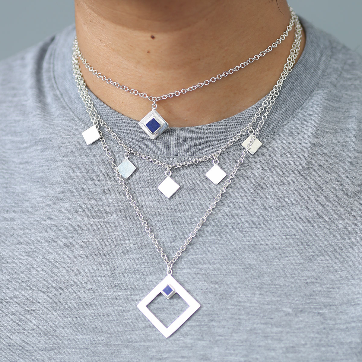 Blue Lapis Lazuli Jewelry Set | Silver Necklace, Earrings & Ring 