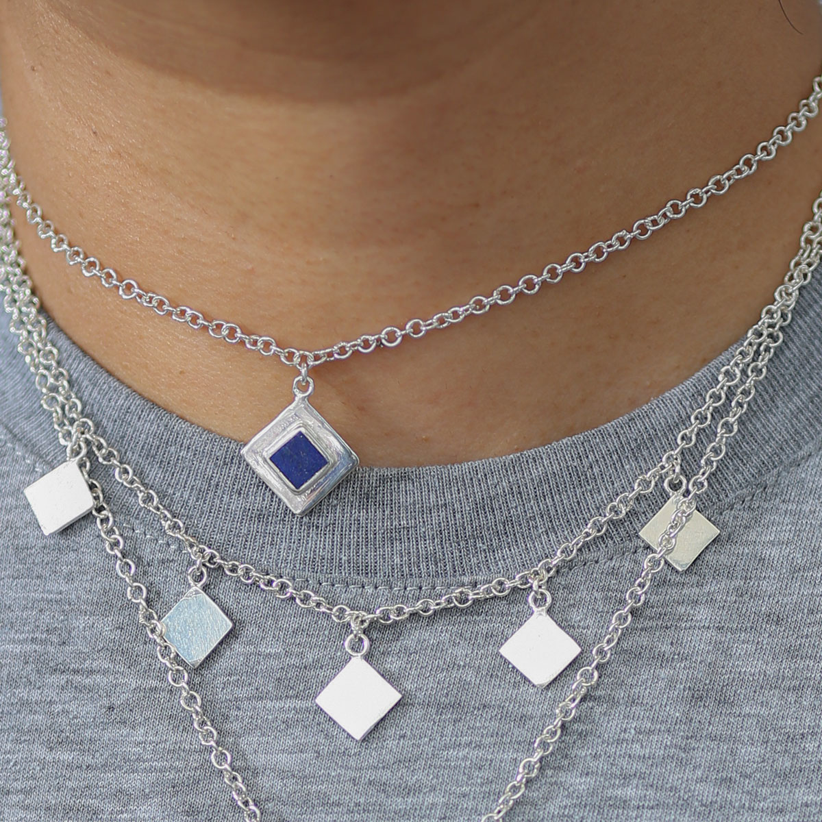 Lapis Lazuli Choker Necklace | Silver Multi-Stranded Necklace 