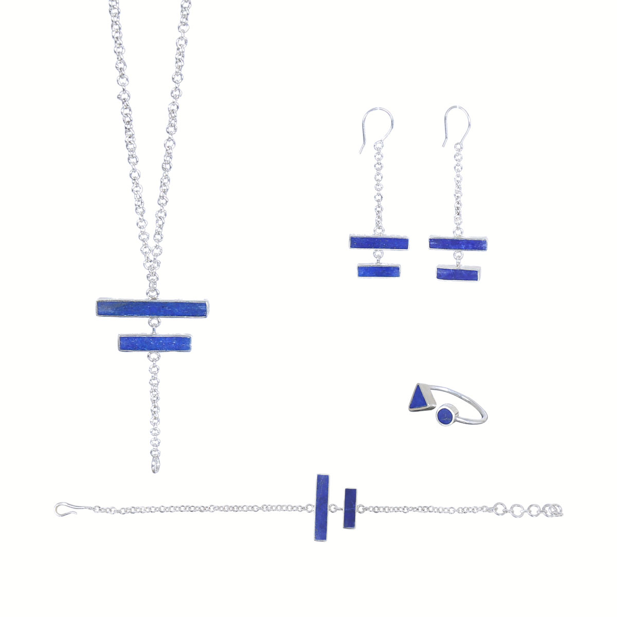 Lapis Stone Jewelry Set | Silver Pendant, Earrings, Ring & Bracelet